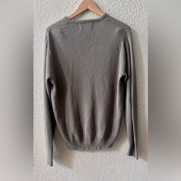 Puritan V-neck Sweater Sz Large Brown Multi-colored Diamond Print Grandpa - Picture 3 of 7